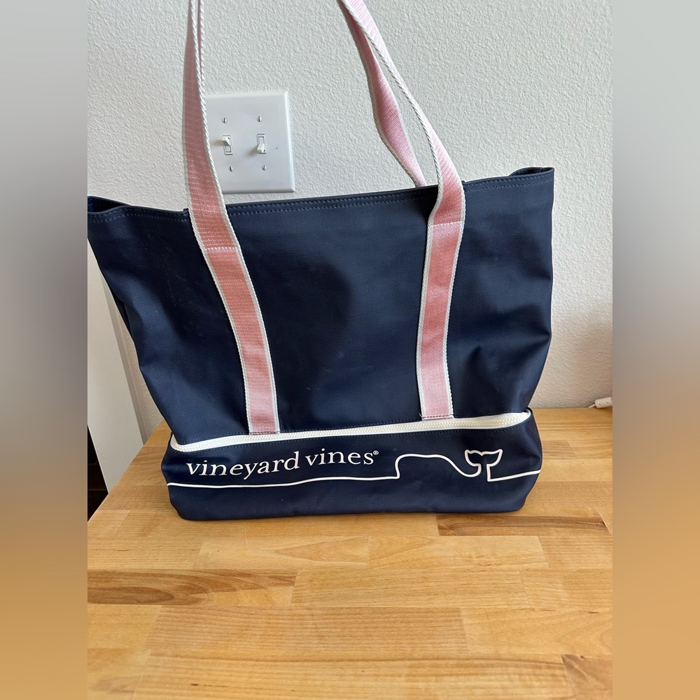 Vineyard Vines Blue and Pink Canvas Tote